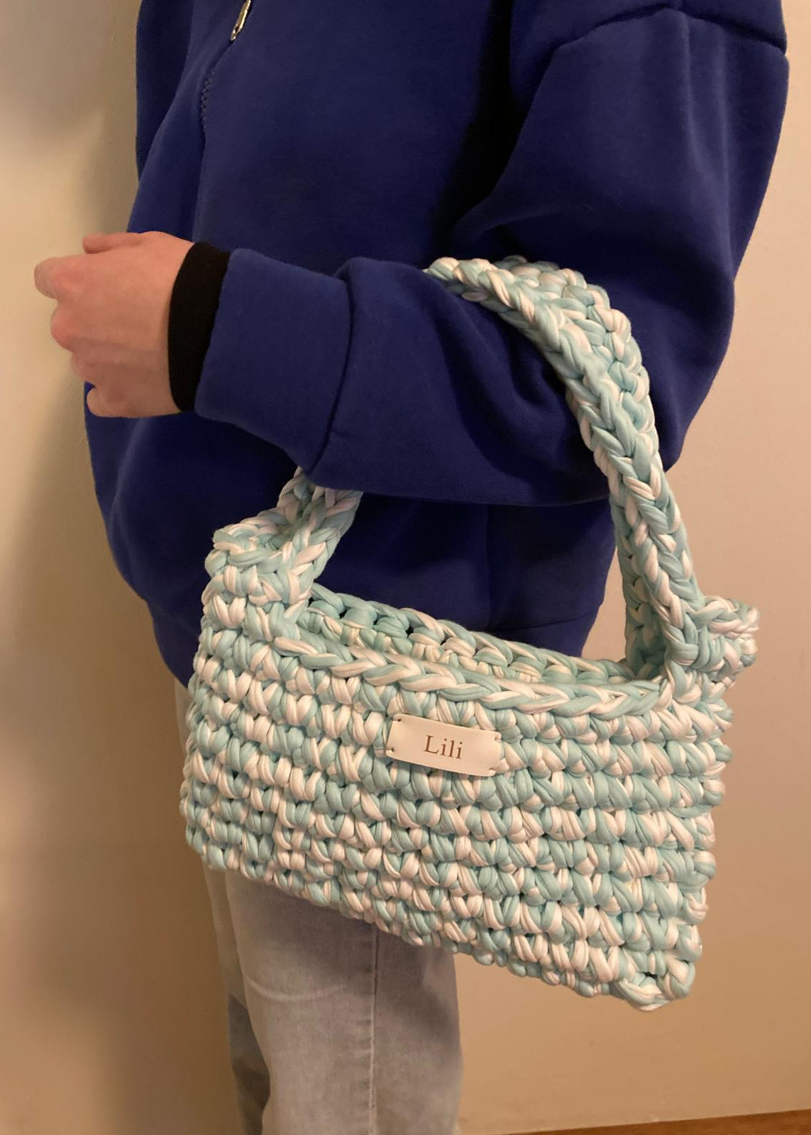 gehaakte tas blauw wit