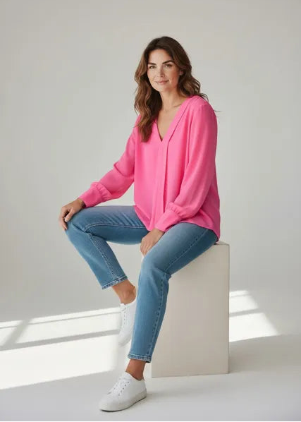 Blouse Luna met V-hals Roze