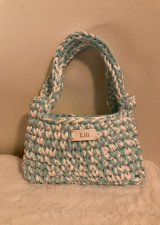 Lili - Handgemaakte Gehaakte Tas Blauw/Wit