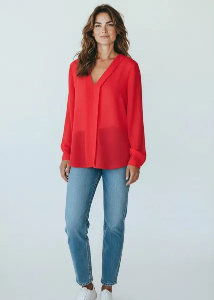 Blouse Luna met V-hals Rood